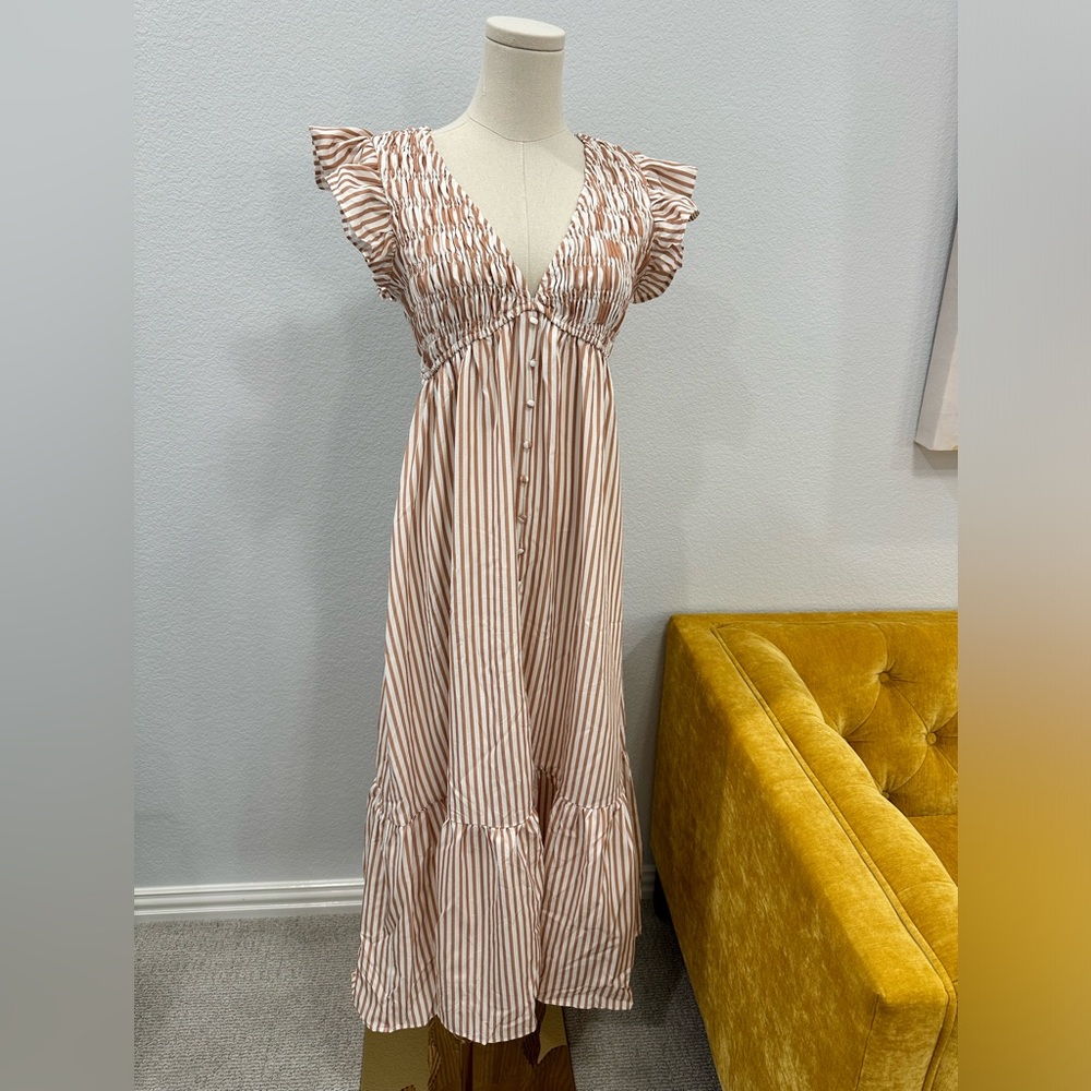 TCEC Cream Striped Sundress with Smocked Bodice